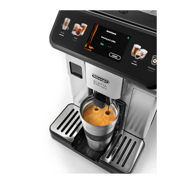 De’Longhi Eletta Explore ECAM450.55.S Kaffeevollautomat – mit heißem und kaltem Milchschaum, 2,3 Liter Wassertank, Silber