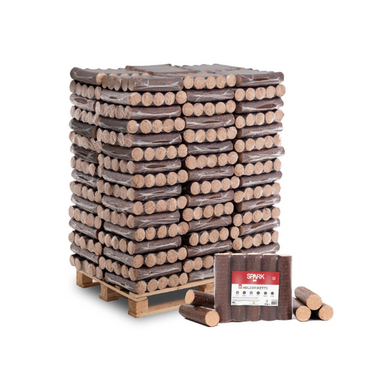 SPARK Holzbriketts rund, 960 kg Palette, aus Buchenholz, ohne Bindemittel