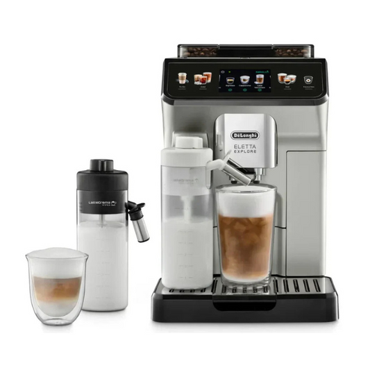 De’Longhi Eletta Explore ECAM450.55.S Kaffeevollautomat – mit heißem und kaltem Milchschaum, 2,3 Liter Wassertank, Silber