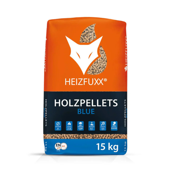 Heizfuxx® Holzpellets Blue – Hartholzpellets Buche &amp; Eiche, 975 kg (65 x 15-kg-Säcke), DIN EN ISO 17225-2 A1